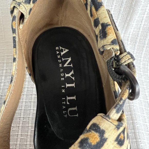 Anyi Lu Sandals 37.5 Nubuck Suede Leopard Open Toe Block Heels Shoes Electra 7 - Picture 9 of 14
